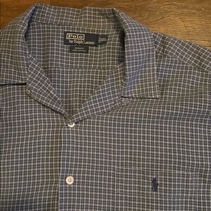 Men's Blue Checkered Ralph Lauren Short Sleeve Shirt